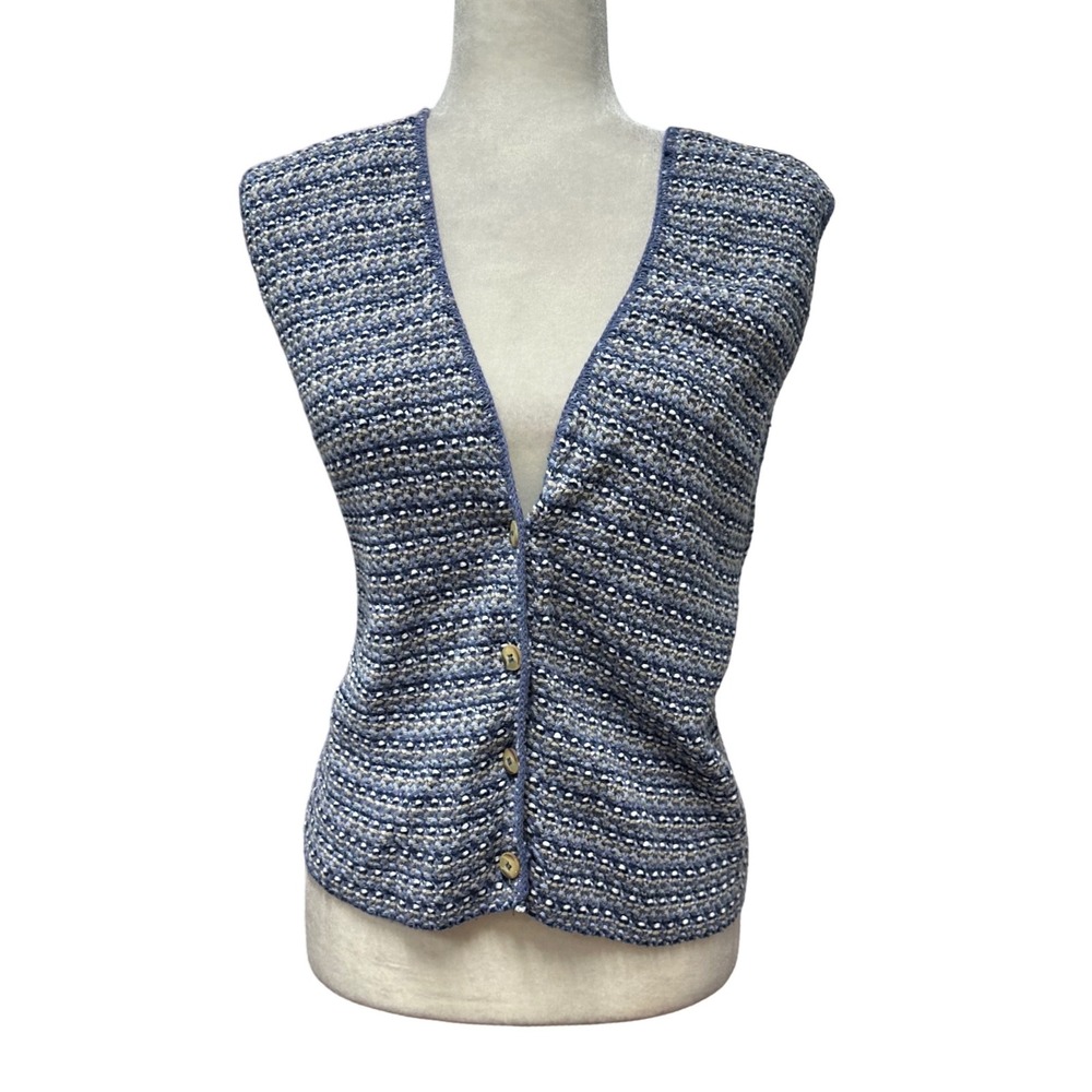 Womens Sz L Chunky Knit Sweater Vest‎ Button Front Coastal Grandma Cottagecore